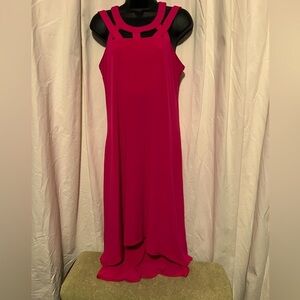 Hit Pink Fuscia Cupid Hi Lo Strappy Sexy Slinky Cocktail Dress Women's Sz M